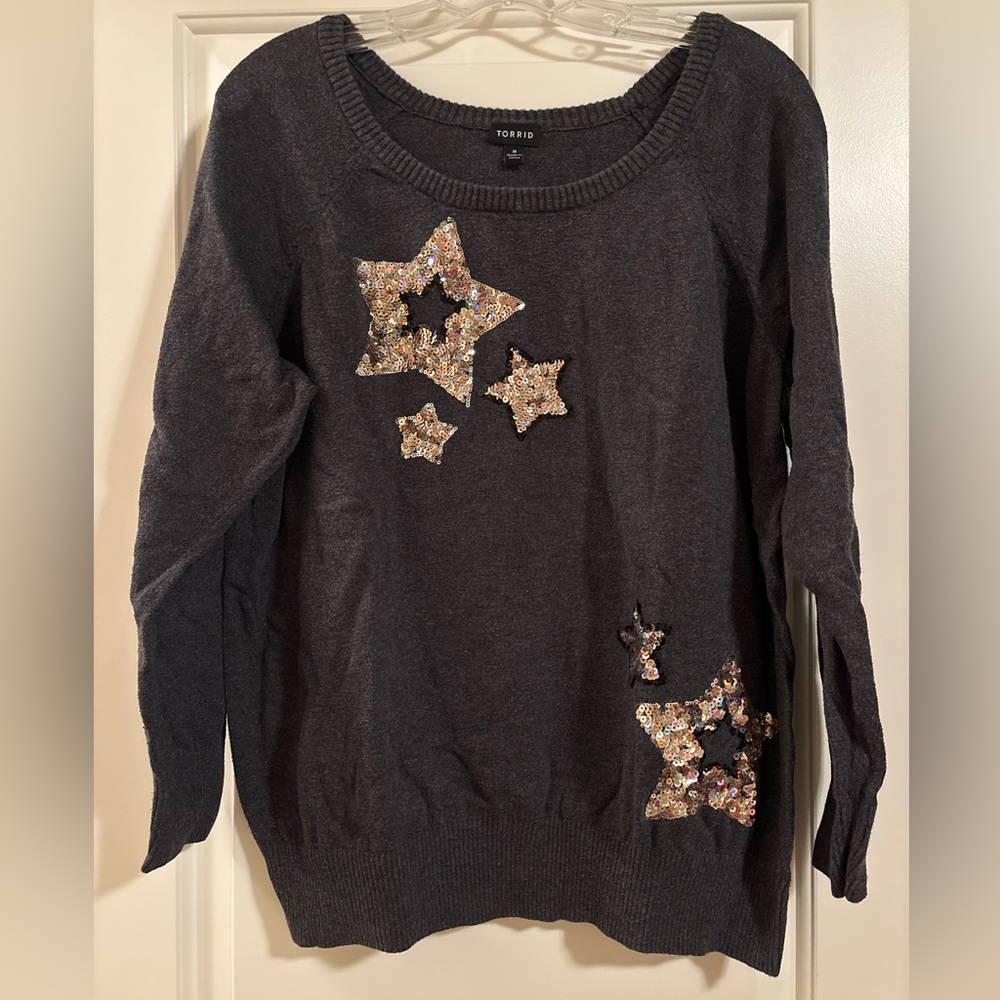 Torrid Charcoal Sweater with Sequin Star Details